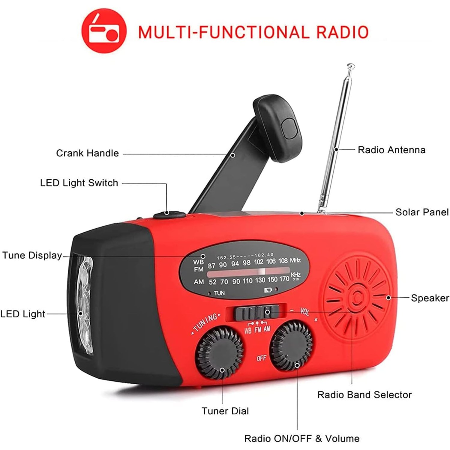 Solarbaby AM/FM Wind-up Radio, Red